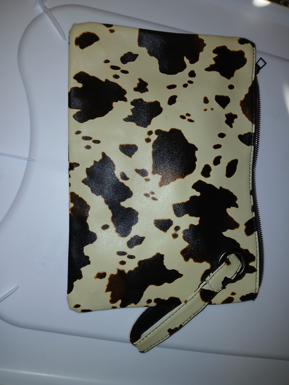 Cow Print Wristlet Clutch in Cream and Brown